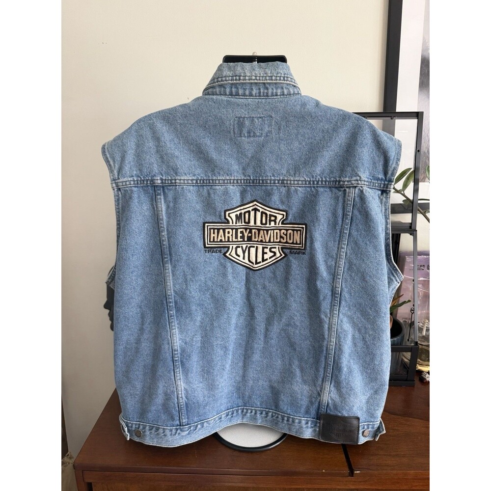 Vintage Y2K Harley Davidson Jean Jacket Vest Denim Trucker Embroidered Mens 2XL